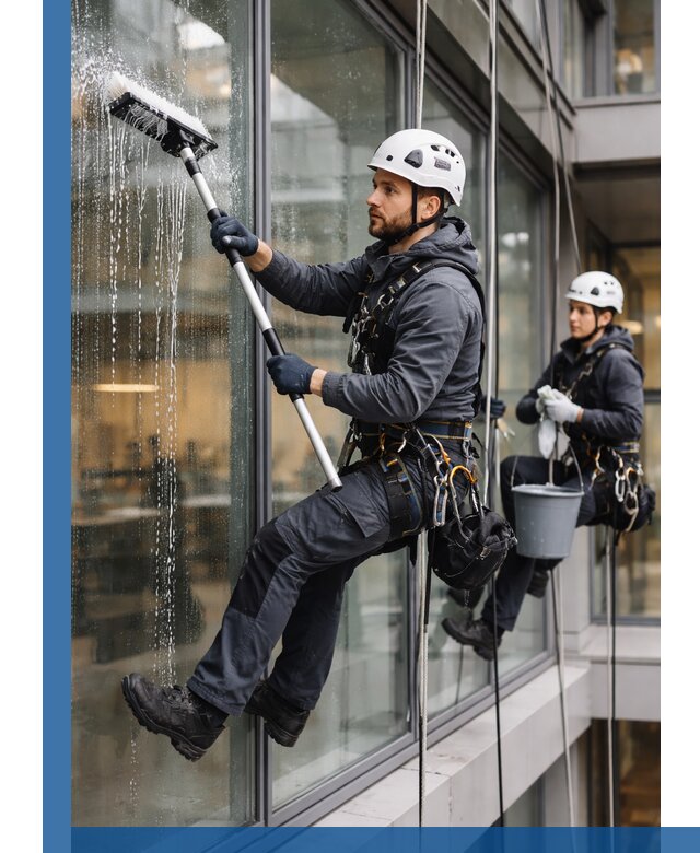 Профессиональная мойка витражей промышленными альпинистами в Чайковском