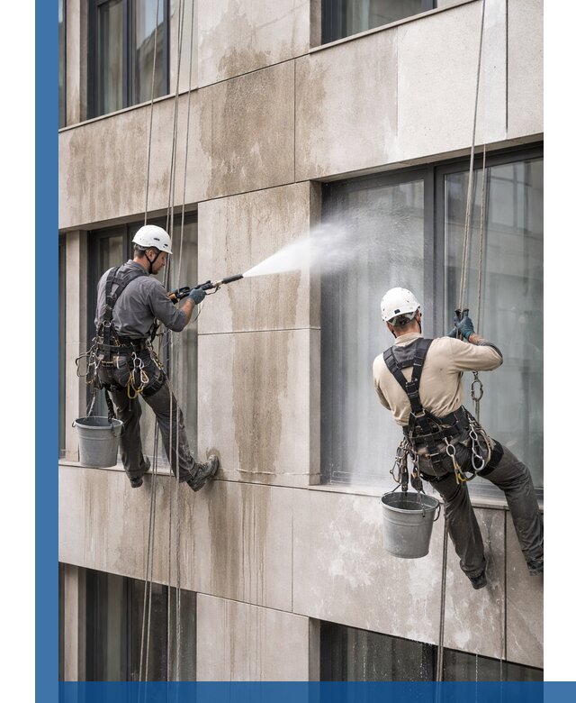 Послестроительная мойка фасада промышленным альпинизмом в Чайковском