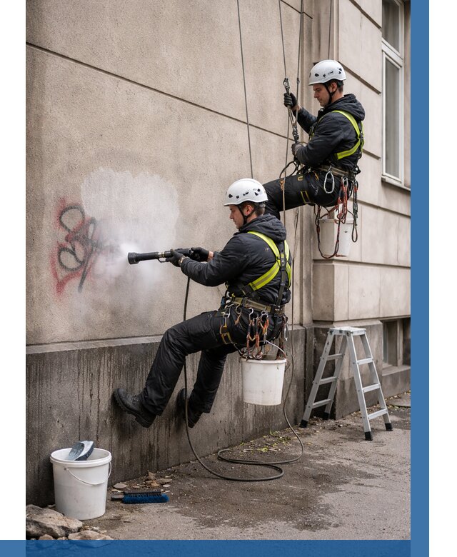 Удаление граффити с фасада в Чайковском от 4554 р. | ВЫСОТНИК-Чкв