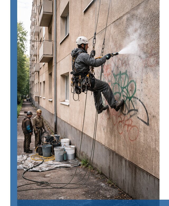 Удаление граффити с фасада в Чайковском без следов и повреждений