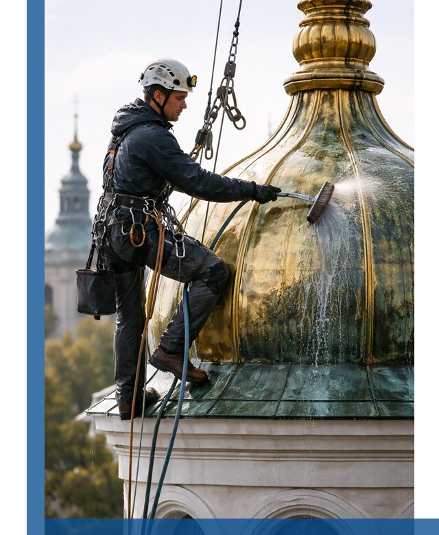 Профессиональная мойка куполов и шпилей высотными альпинистами в Чайковском