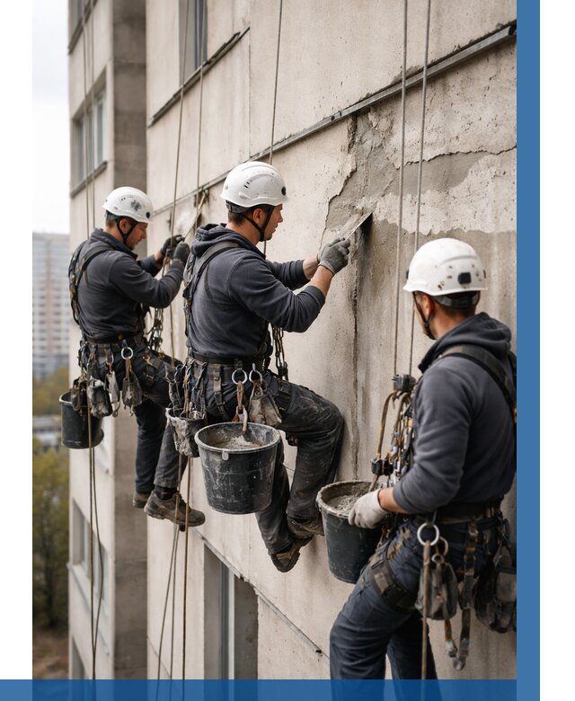 Ремонт бетонных элементов фасада в Чайковском от 2530 р. | ВЫСОТНИК-Чкв
