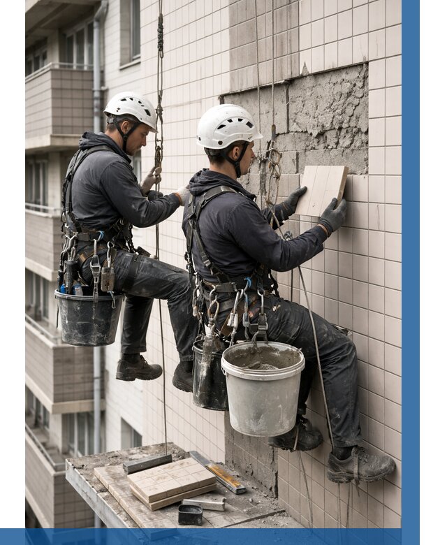 Ремонт облицовки фасада плиткой в Чайковском от 1822 р. | ВЫСОТНИК-Чкв