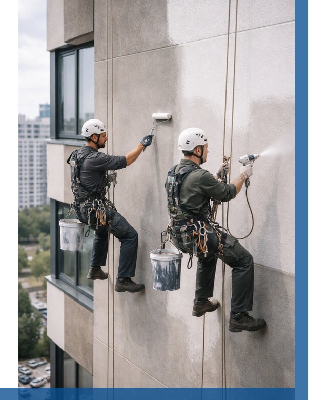 Покраска фасада альпинистами в Чайковском от 304 р. | ВЫСОТНИК-Чкв