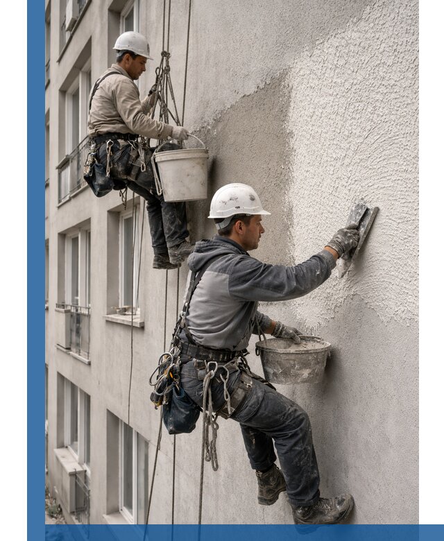 Нанесение декоративной штукатурки короед на фасад в Чайковском