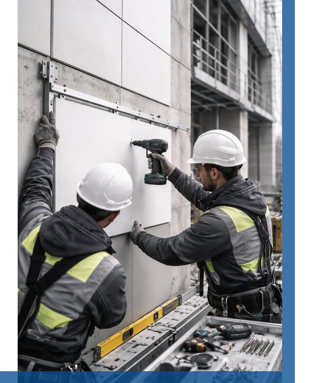 Монтаж композитных панелей фасада в Чайковском от 2530 р. | ВЫСОТНИК-Чкв