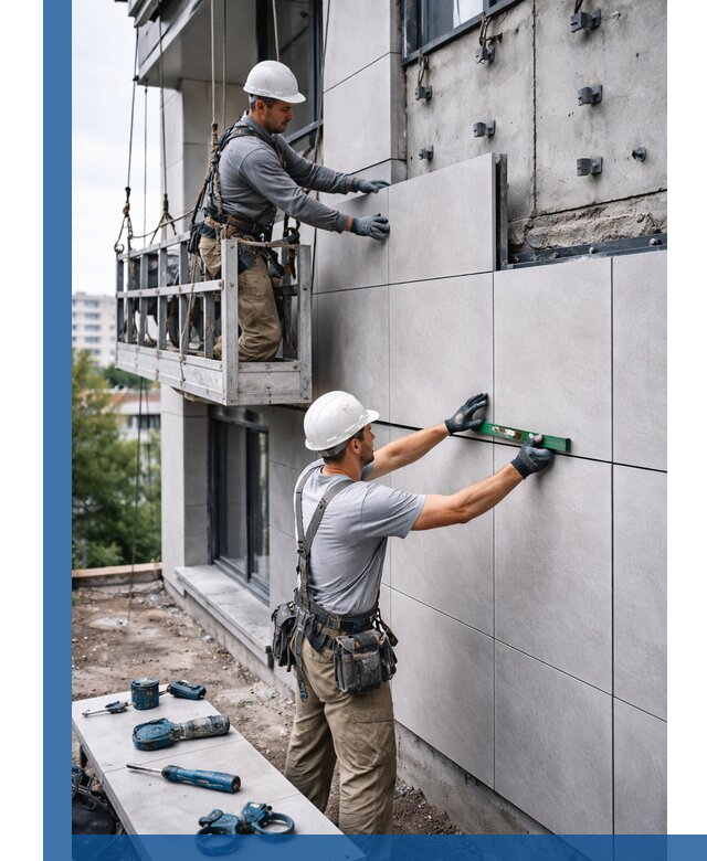 Монтаж керамогранита на фасад в Чайковском под ключ с гарантией качества