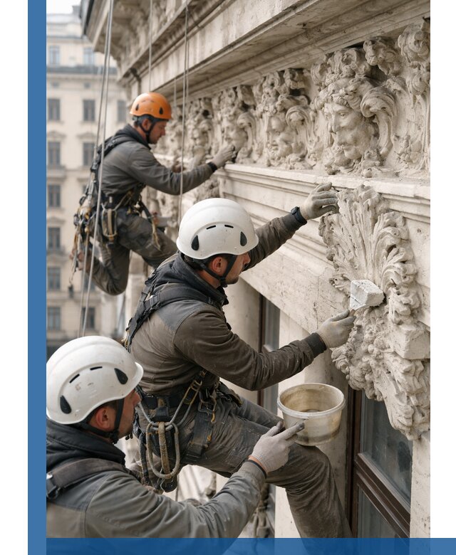 Реставрация фасадной лепнины с высотными работами в Чайковском