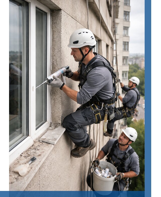Герметизация оконных швов снаружи в Чайковском от 1518 р. | ВЫСОТНИК-Чкв