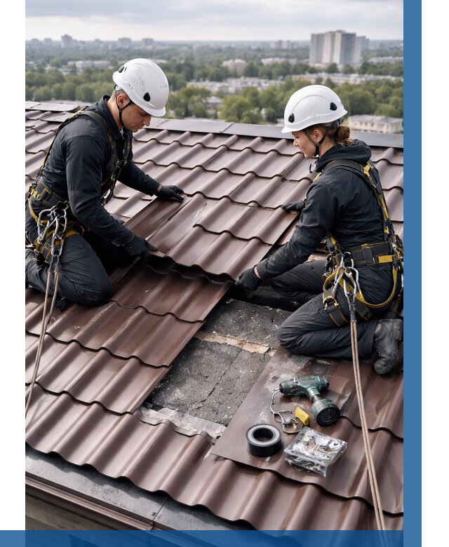 Ремонт металлочерепицы на крыше в Чайковском от 911 р. | ВЫСОТНИК-Чкв