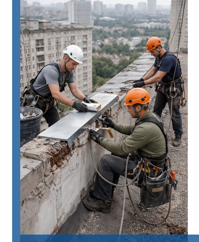 Ремонт парапета на кровле в Чайковском, высотные работы с гарантией