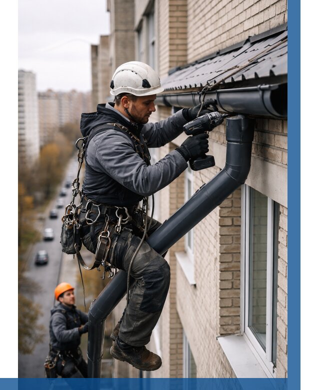 Монтаж водосточной системы на здании в Чайковском от 5061 р. | ВЫСОТНИК-Чкв