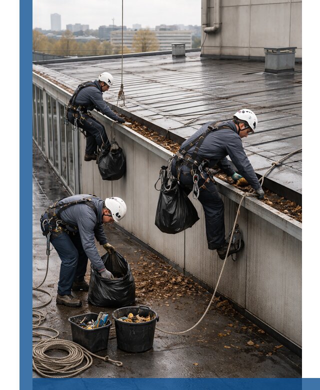 Очистка кровли по периметру в Чайковском силами промышленных альпинистов