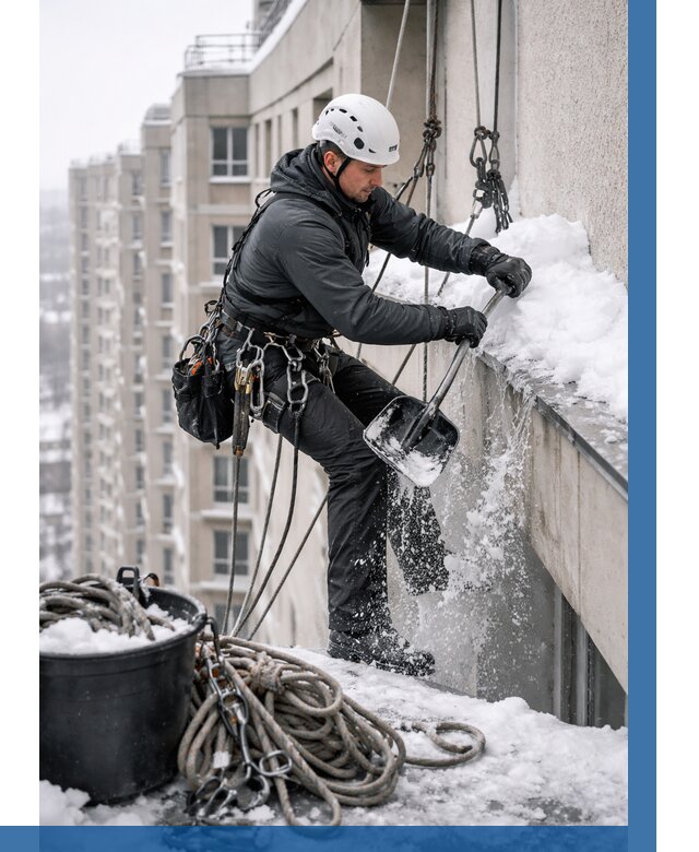 Очистка карнизов от снега в Чайковском от 304 р. | ВЫСОТНИК-Чкв