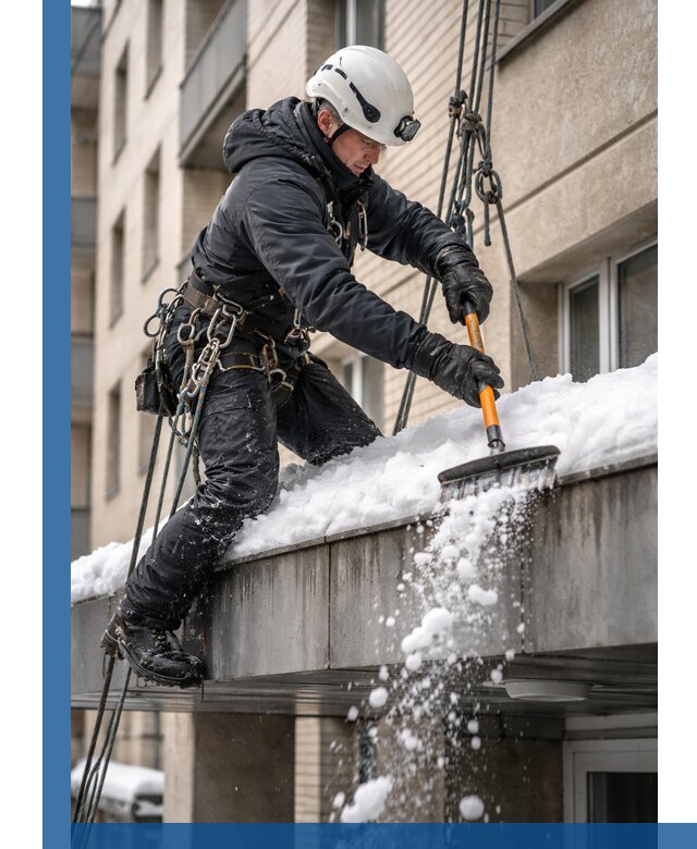 Очистка козырьков от снега в Чайковском круглогодично безопасно