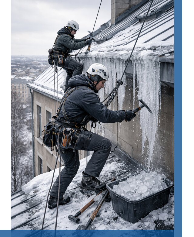 Удаление наледи с кровли в Чайковском от 5567 р. | ВЫСОТНИК-Чкв