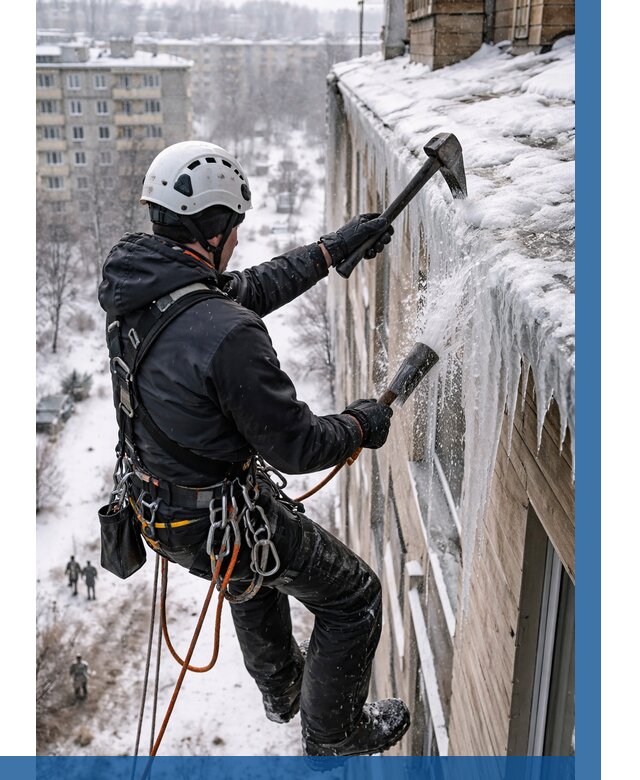 Сбивание сосулек с крыши в Чайковском по цене от 4554 р. | ВЫСОТНИК-Чкв