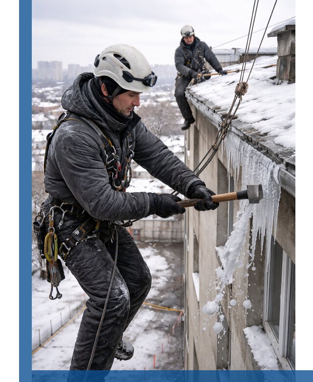 Сбивание и удаление сосулек с крыши в Чайковском безопасно