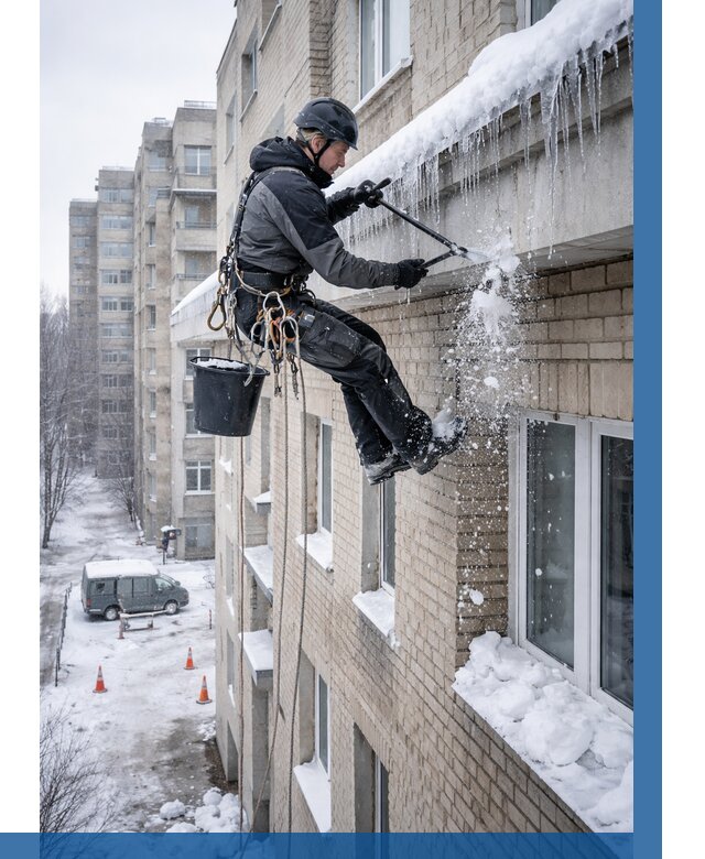 Удаление наледи с карнизов в Чайковском от 354 р. | ВЫСОТНИК-Чкв