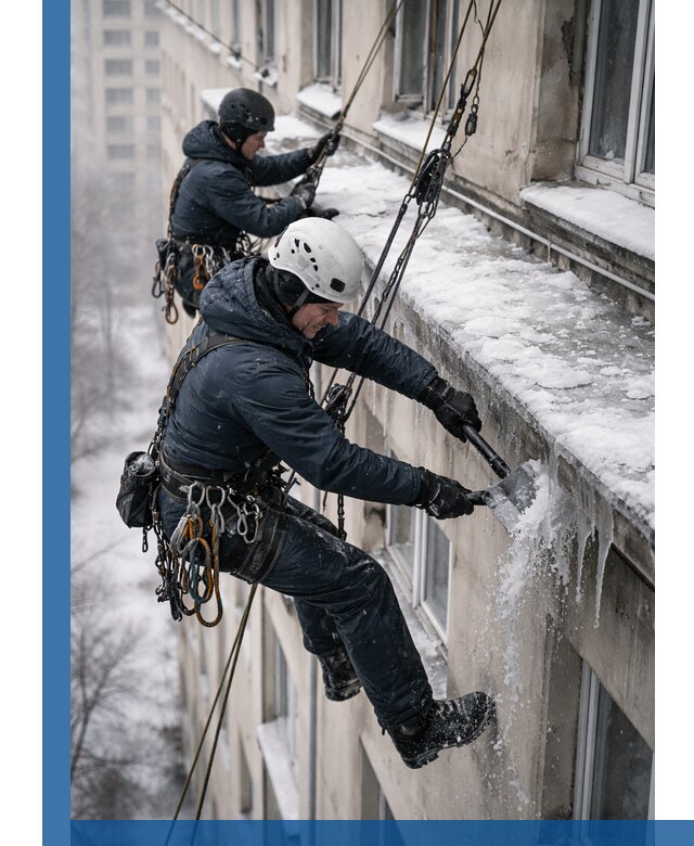 Удаление наледи и сосулек с карнизов в Чайковском профессионально
