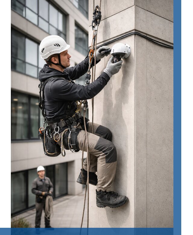 Монтаж камер видеонаблюдения на фасаде в Чайковском от 8603 р.-ВЫСОТНИК-Чкв