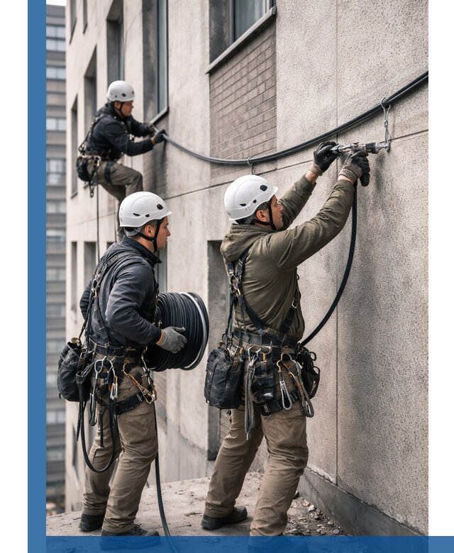 Прокладка кабеля по фасаду в Чайковском, профессиональный монтаж