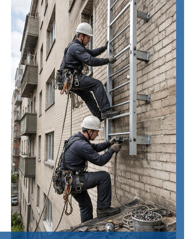 Монтаж пожарной лестницы в Чайковском от 25303 р заказать у ВЫСОТНИК-Чкв