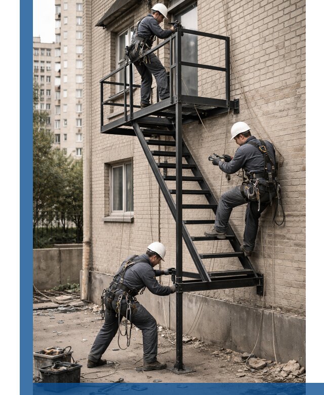 Монтаж пожарной лестницы в Чайковском, установка и крепление