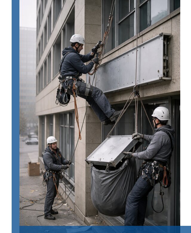 Демонтаж рекламной вывески с высотными работами в Чайковском