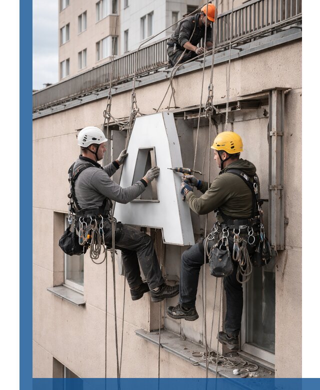 Ремонт и восстановление наружных вывесок на высоте в Чайковском