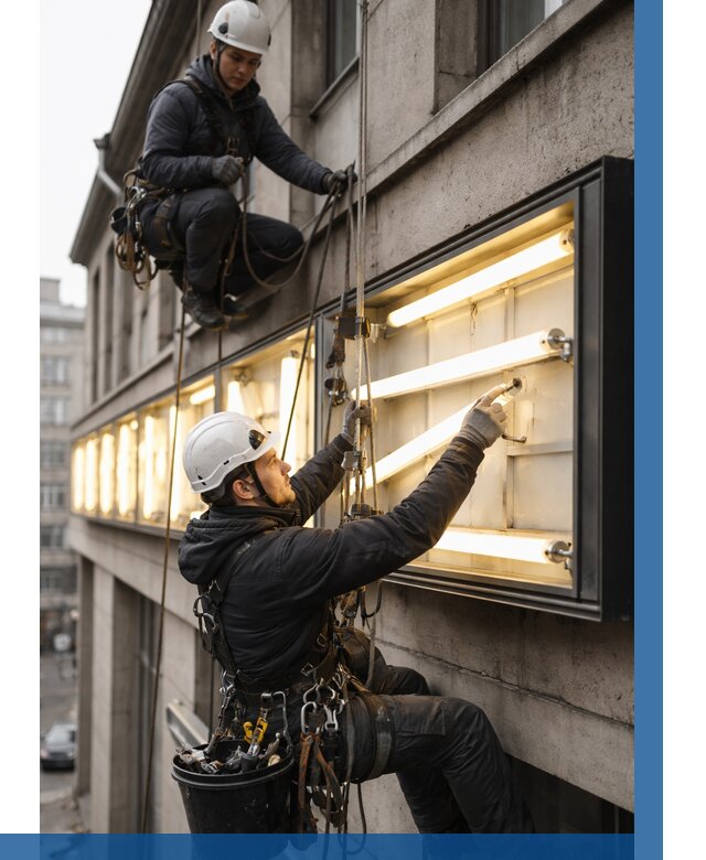 Замена ламп в вывеске в Чайковском под ключ от 3542 р. | ВЫСОТНИК-Чкв