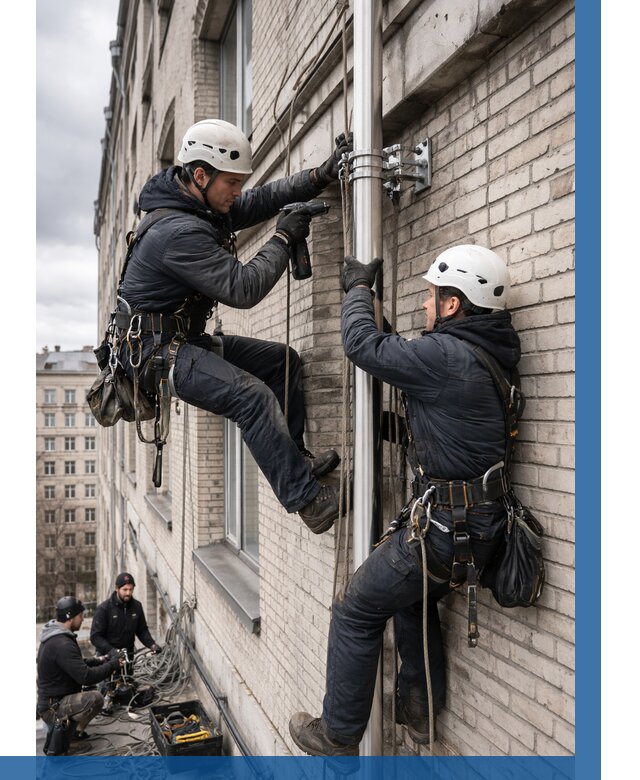 Монтаж флагштока на здании в Чайковском от 6579 р. | ВЫСОТНИК-Чкв