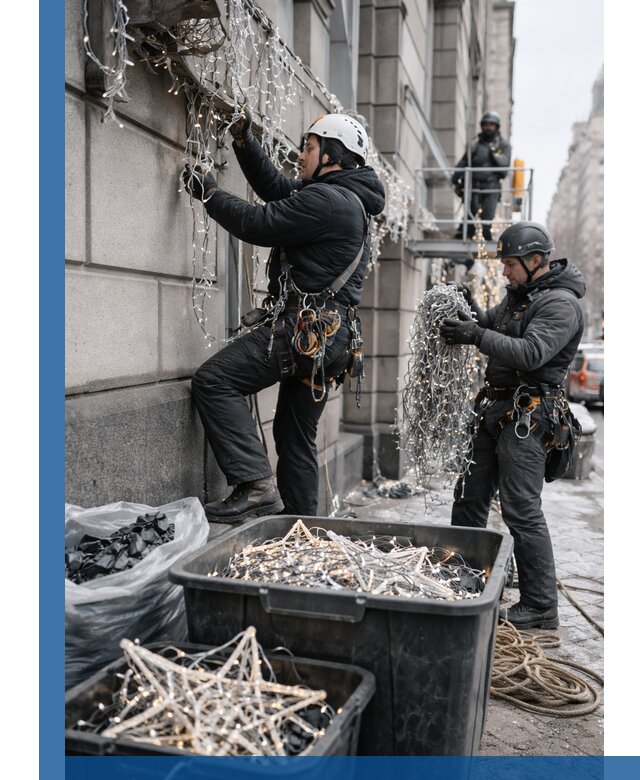 Демонтаж новогоднего оформления и гирлянд в Чайковском