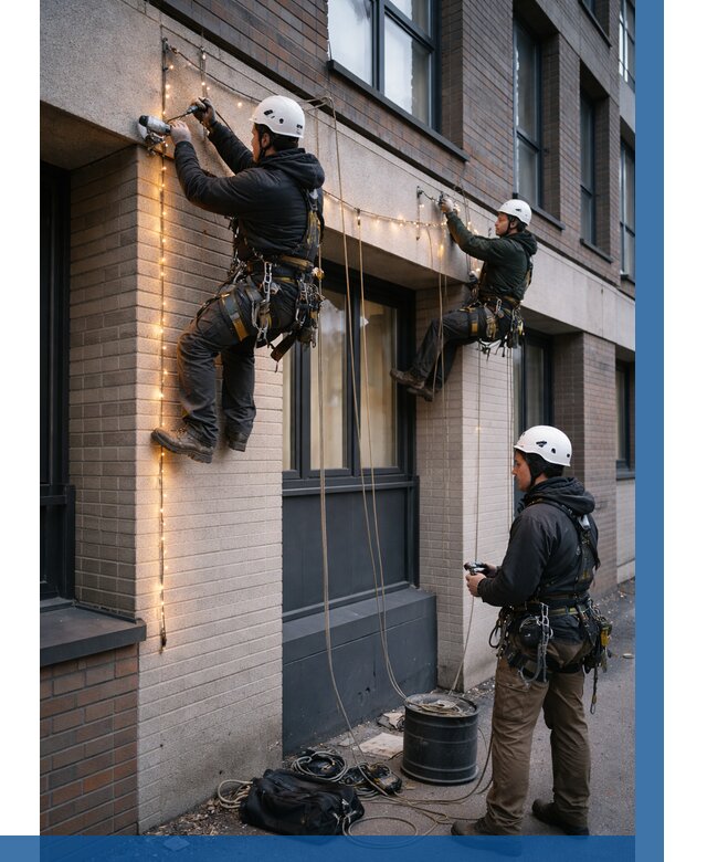 Монтаж гирлянд на фасаде в Чайковском от 3542 р. | ВЫСОТНИК-Чкв