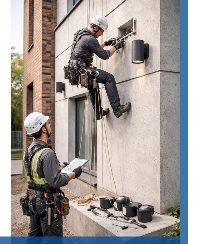 Монтаж фасадного освещения в Чайковском от 2530 р. | ВЫСОТНИК-Чкв