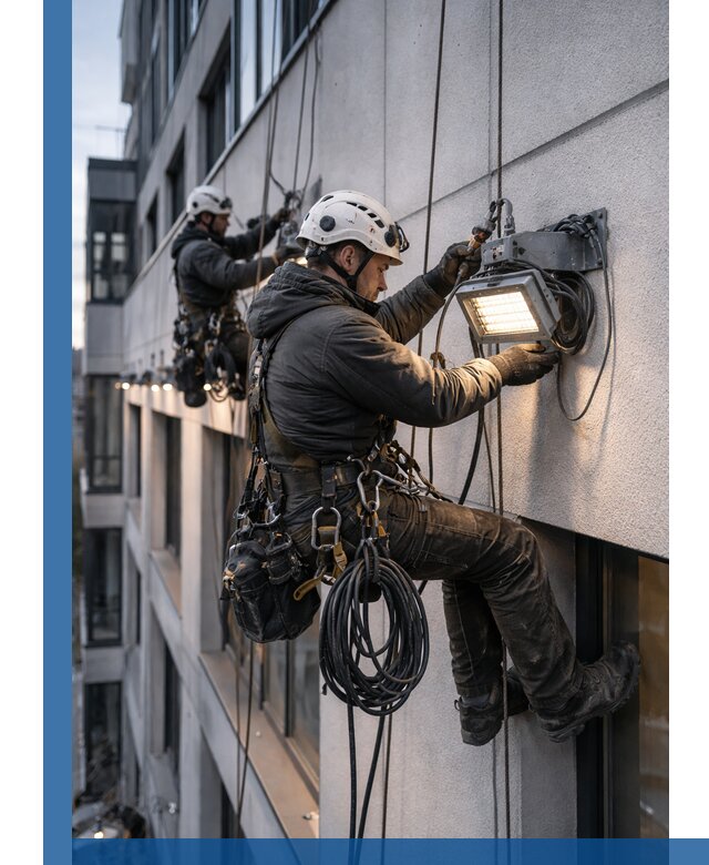 Монтаж фасадного освещения в Чайковском установка и подключение