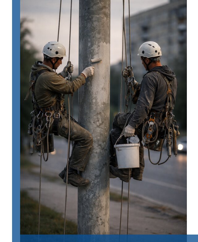 Покраска опор освещения и антикоррозийная защита в Чайковском