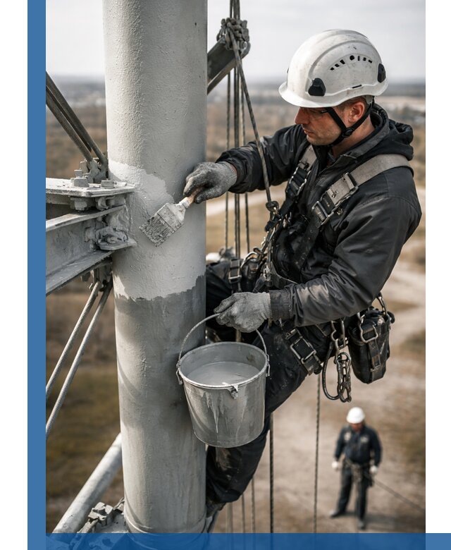 Покраска мачт связи в Чайковском промышленными альпинистами