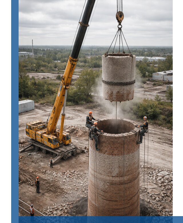 Демонтаж дымовой трубы в Чайковском с гарантиями безопасности