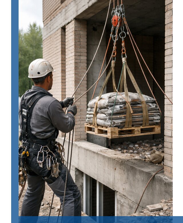 Подъем материалов на этаж веревками в Чайковском оперативно