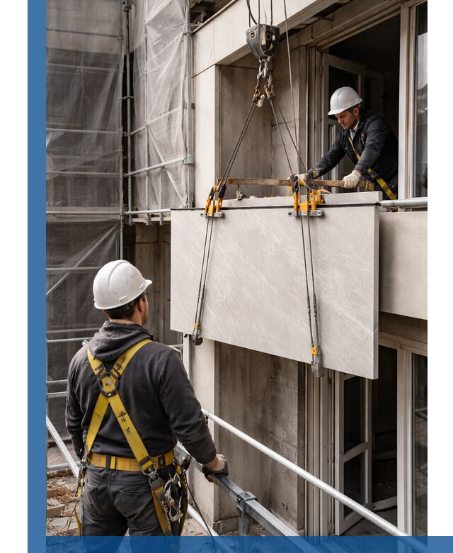 Подъем керамогранита на этаж в Чайковском грузчиками и техникой