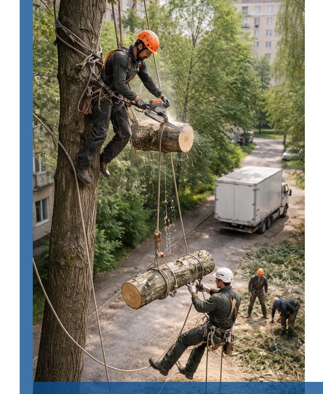 Спил деревьев альпинистами в Чайковском, безопасно и без повреждений