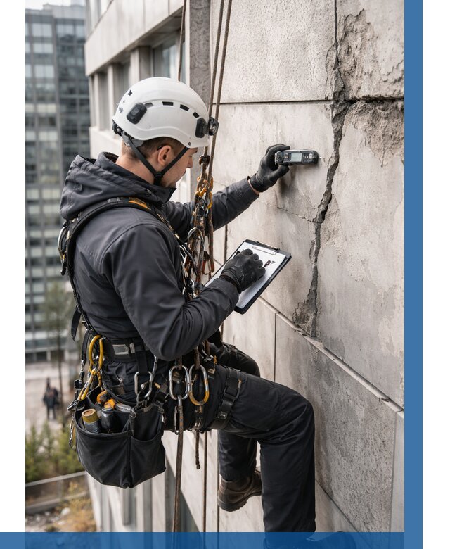 Обследование фасада альпинистами в Чайковском от 121 р. | ВЫСОТНИК-Чкв