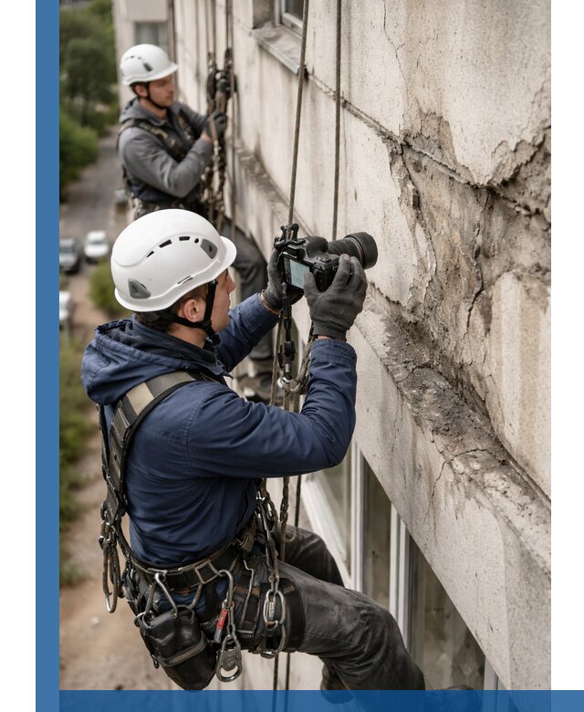 Фотофиксация дефектов фасада с высотной съемкой в Чайковском