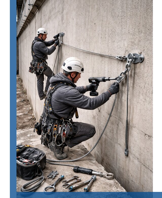 Монтаж анкерных линий высотной безопасности в Чайковском