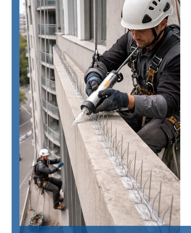 Установка шипов от птиц на фасадах и кровлях в Чайковском